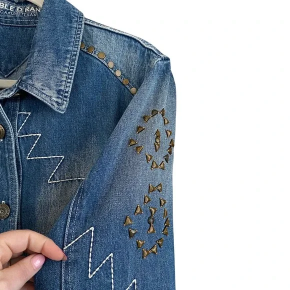 Double D Ranch PLUS Boho Western Desert Dry Goods Embroidered Jean Jacket Sz 1X - Picture 6 of 12